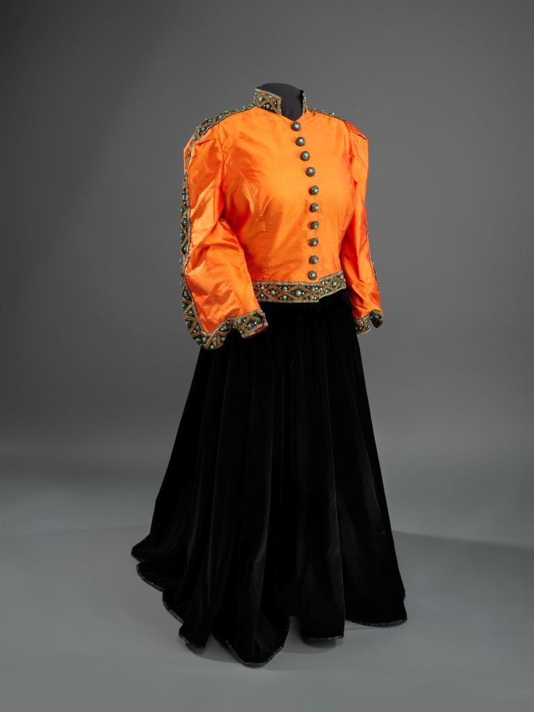 Shantung silk jacket (redesigned in 1993) and black velvet skirt worn by Marian Anderson.  (National Museum of African American History and Culture, Gift of Ginette DePriest in memory of James DePriest, Photograph by Hugh Talman, Smithsonian Institution)